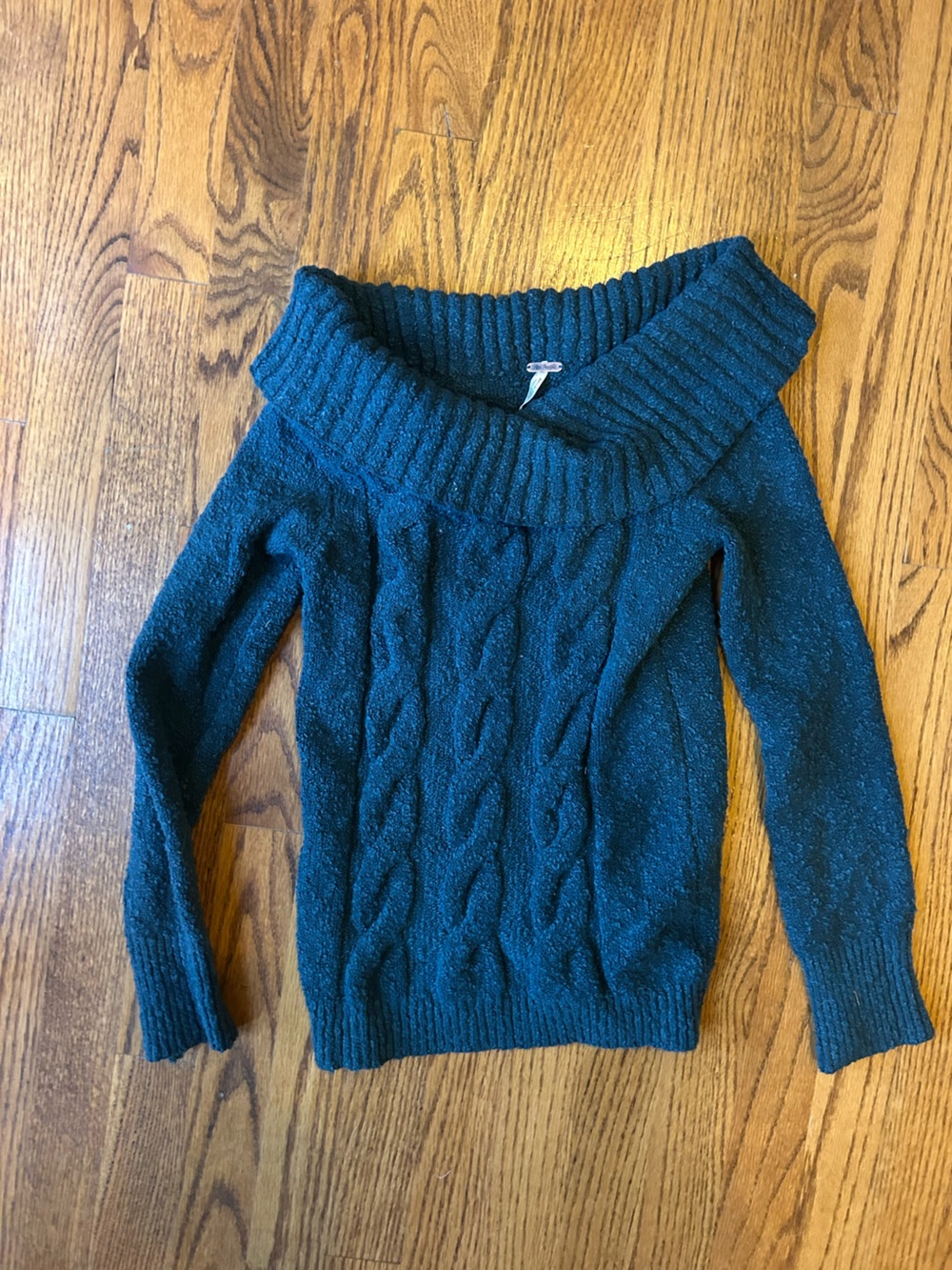 Free People Teal Off-the-Shoulder Cable Sweater